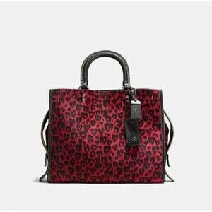 COACH 1941 Leopard Wild Beast Love Red/Black/Black Copper calf hair hearts